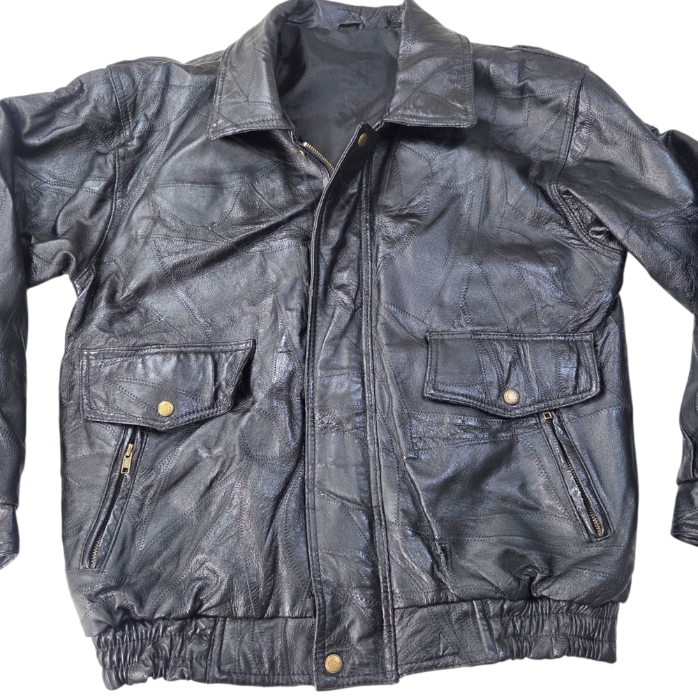 Vintage Patchwork Leather Bomber Jacker Mens Larg… - image 3